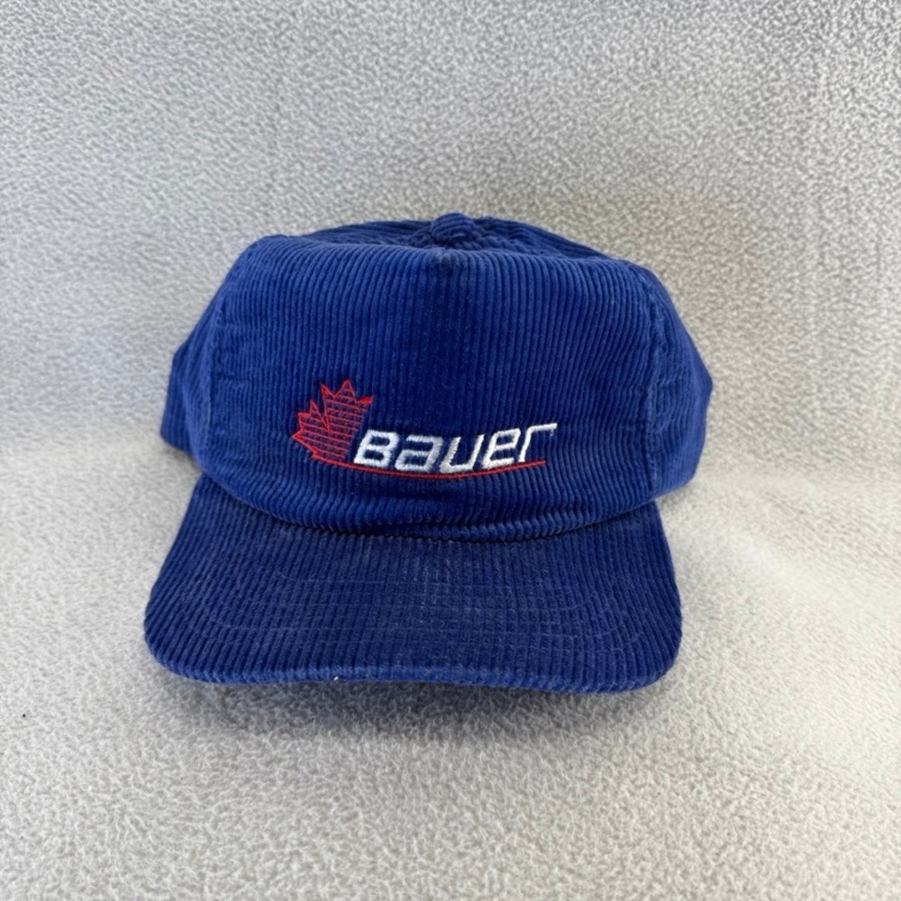 Vintage Bauer Hat Mens OSFA Blue Corduroy Snapback Hockey New Era USA Made Cord